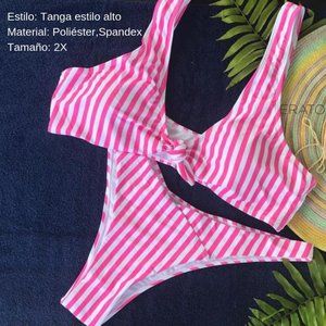 Swimwear high thong style, Polyester, Spandex 2X, black, tanga